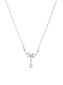 1pc Silver Necklace, Delicate Floral Series Necklace For Women, Unique Design Sweet Style Wisteria & Peach Blossom Pendant Necklace, Titanium Steel Clavicle Chain, Pearl Necklace, Gold Cross Necklace, Pink Silver Necklace To Decorate Collar, Girl Style Pendant Design, Gold & Silver Chain Interwoven Medal Decoration, Creating A Retro Combination Necklace