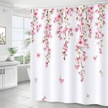 1pc Pink Cherry Blossom Shower Curtain Japanese Sakura Floral Spring Decorative Bath Curtain