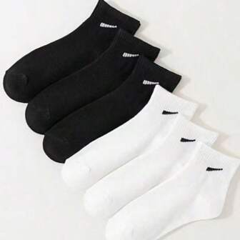 5/10 Pairs Unisex Black & White Striped Casual Short Socks