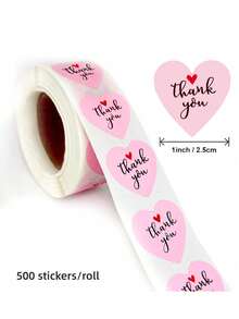 500pcs (1 Roll) Pink Heart-Shaped "Thank You" Stickers, Pink Stickers For Gift Packaging, Decoration, Envelopes, Flowers, Love Letters, 1inch Label Stickers, Suitable For Wedding, Bridesmaids Gifts, Thank You Cards, Baby Shower, Small Business Supplies