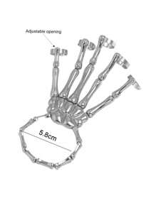 1pc Halloween Fashionable Punk Skeleton Bone Adjustable Five-Finger Ring Bracelet, Suitable For Sports, Rock, Dancing, Party, Couple Gifts, Daily Wear (Unisex)
