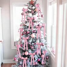 12 pezzi/set Decorazioni fiocchi floccati per albero di Natale, nastri floccati, ornamenti, decorazioni natalizie, fiocchi per ghirlanda natalizia, regali, decorazioni per albero di Natale e casa, decorazioni per la stanza, decorazioni invernali