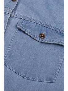 Women's Plus Size Denim Dress Short Sleeve Turn Down Collar Button Front Loose Swing Jean Dress - 淺藍色 - 查看 3