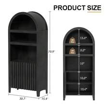71"" Tall Arched Cabinet, 5-Tier Arched Storage Cabinet With Doors, Arch Bookcase Bookshelf With Open Storage Shelf For Living - Multicolor - View 3