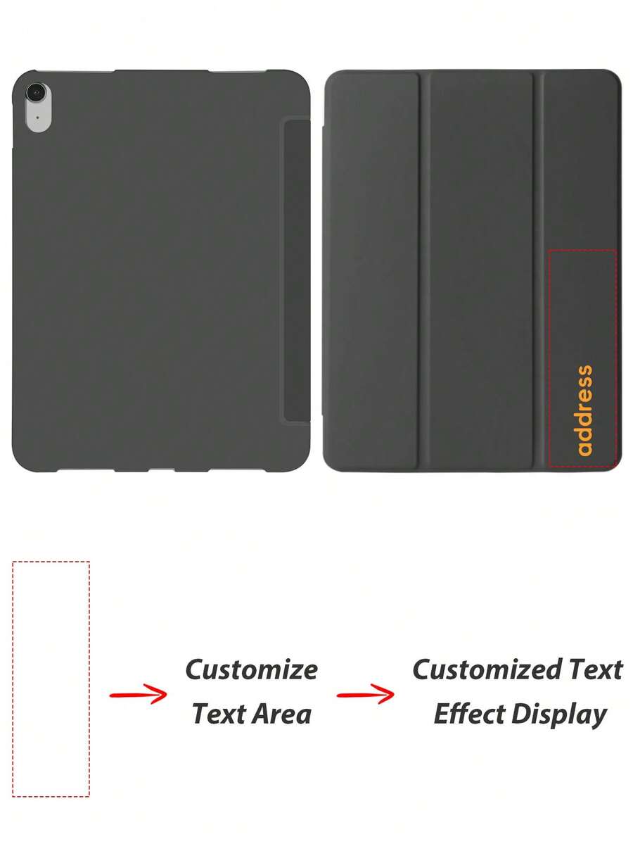 1 قطعة غطاء لوحي من السيليكون الأسود، قابل للتخصيص بالنص، متوافق مع iPad Mini4/Mini5/Mini6/Air/Air2/9.7/10.2/10.5/Air4/Air5/10.9/Pro 11 بوصة/الجيل العاشر/iPad Air 11 بوصة (M2) - 2024، Galaxy Tab A8 10.5 بوصة 2022، طباعة واضحة، حماية حافة TPU ناعمة، بدون فتحة للقلم، حامل ثلاثي الطي، نوم/إيقاظ مغناطيسي، علامة تجارية شخصية بسيطة، غطاء لوحي ثلاثي الطي ل- iPad. لا يشمل المنتج القلم. ملاحظة: النمط النهائي للخط خاضع لرسم التأثير. - الأسود - مشاهدة 1