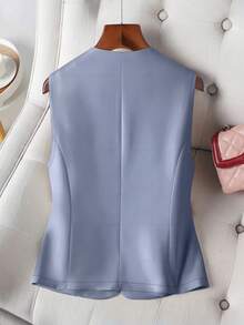 Women's Casual Lightweight Single Breasted Sleeveless Blazer, Spring & Summer Office Wear - Blue - View 2