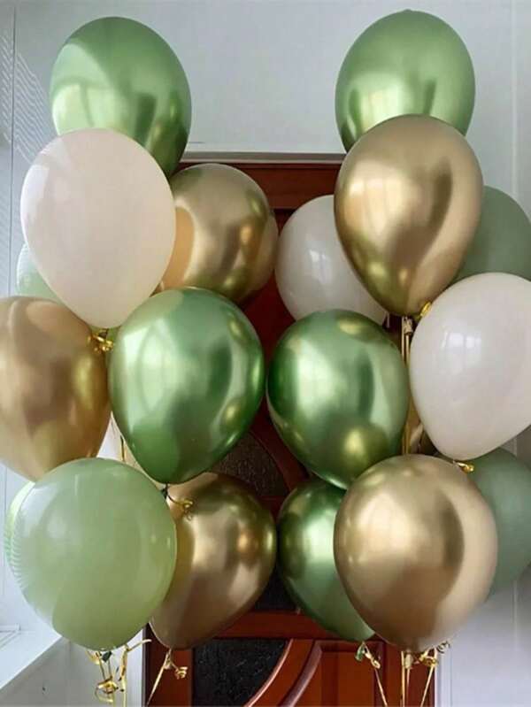 21 piezas de globos de látex retro en color verde oliva y dorado cromado para decorar fiestas de cumpleaños, baby shower, bodas y celebraciones