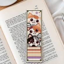 Conjunto de marcadores de ponto cruz com tema animal, 6 peças, faça você mesmo, arte, kit de costura, arte e artesanato com padrão fofo de gato perto da janela, inclui 6 tecidos estampados para ponto cruz, linhas de bordado suficientes, ferramentas e instruções em inglês, adequado para iniciantes adultos e amantes de artesanato, pode ser usado como planejador, marcadores de livro, decoração de casa - Multicolorido - Ver 3