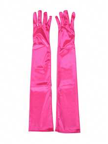 1 Pair Satin Long Elegant Formal Opera Gloves For Women, Suitable For Parties, Balls Fall Clothes For Women - Hot Pink - View 4