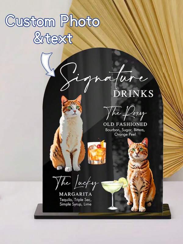 1Pc Custom Pet Portrait Signature Drink Sign, Custom Acrylic Portrait Plaque, Cute, Small Size, Pet Signature Drink Sign, Wedding Pet Bar Sign, Dog Cat Signature Drink Sign, Pet Cocktails Sign,Perfect For Bar, Wedding, Party