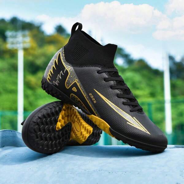 1 par de zapatos de fútbol antideslizantes y resistentes de alta altura, tacos de fútbol para hombres y mujeres | Diseño de tacos TF | Parte superior de piel de PU | Multicolor | Suela de goma | Zapatos de partido profesionales | Adecuado para campos fangosos, de hierba corta y otros espacios deportivos