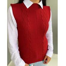 Women's Knitted Vest Braid Max Vest Overlay Knit Fashion Blogger - Rojo - Ver 2
