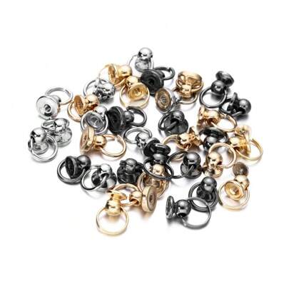 50PCS-8mm Durable Zinc Alloy Screw-In Round Head Rivet Set With Pull Ring - Perfect For DIY Faux Leather Crafts, Belts, Wallets, Handbags And Phone Cases - Easy-To-Install Kit, Faux Leather Rivets, Rotary Ring Phone Case Doll Hanging Ear Studs DIY Jewelry Accessories, Back To School Art Projects