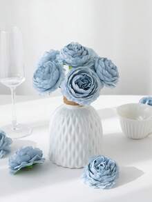 25 pièces/12 pièces/5 pièces Têtes de fleurs artificielles de pivoine blanches, fleurs en soie artificielles fausses, têtes de fleurs simulées de pivoine pour la décoration de mariage, de gâteau et de la maison, table de salon, décoration, décoration de fête d'automne, centres de table de récolte, décoration de couronne - Bleu gris - Voir 5