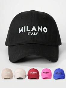 1 pièce Casquette de baseball brodée Milano pour femmes, chapeau décontracté réglable avec protection contre le soleil pour l'extérieur, les voyages, la plage, les vacances, également adapté pour les hommes, style Y2K