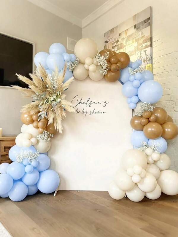 Kit de arco de guirlanda de balões bege, marrom e azul, 110 peças, balões para festa de chá de bebê, arco de balões, decoração de 1º aniversário, batismo, casamento, noivado, chá de panela, decoração de aniversário, decoração de festa de despedida de solteira