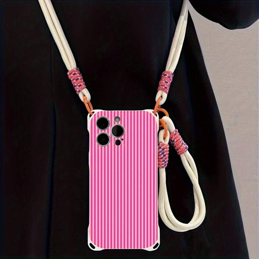 Funda para teléfono (1 unidad): Elegante correa cruzada con estampado, moderna correa anticaídas en las cuatro esquinas que permite colgarla en la parte trasera. Funda suave compatible con las series 12, 13, 14, 15, 16 Pro y Pro Plus. Diseño elegante para teléfonos nuevos. - Blanco marfil - Ver 1