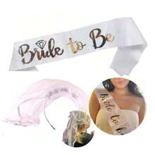 1 Tiara Veil + 1 Bride To Be Sash Bachelorette Party Bride - 白色 - 查看 2
