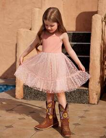 2025Toddler Girls Tulle Dress Rainbow Tutu Birthday Princess Dresses Formal Photo Shoot Outfit Summer Clothes 2-6T'Sprout Style' - 暗粉色 - 圓點薄紗 - 查看 7