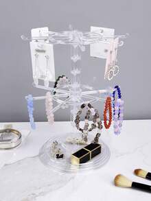 1pc Rotatable Double-Layer Black/Transparent/White Key Chain Display Rack, Detachable Organizer For Keychains, Necklaces, Rings, Earrings And Hair Clips, Suitable For Counter, Dresser, Bathroom And Bedside