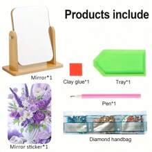 1 pieza Pintura de diamantes DIY Espejo floral - Marco redondo de madera con vibrante diseño floral morado y blanco, perfecto para decoración del hogar, fiestas y regalo para seres queridos, obra de arte artesanal única, artículo de regalo, diseño floral vibrante, artesanía detallada, decoración floral