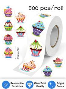 500 Pcs/Roll Summer Ice Cream Doodle Stickers, 1 Inch Round, 8 Cartoon Patterns, Office Stationery Labels, Teacher Rewards, Scrapbooking DIY Decor, PVC Waterproof Decals - Multicolor - View 1