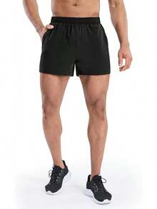 2 Pack Gym Shorts For Men Quick Dry Athletic Shorts With Brief Liner/Pockets For Running Workout Active, 3 Inch Inseam - 黑/黑 - 查看 4