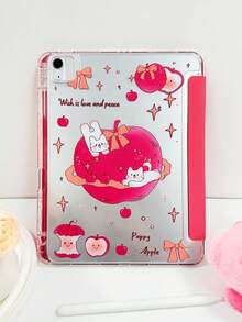 1pc Transparent Acrylic Backshell With Printed Apple Cat Colorful Painting Tri-Fold Watermelon Red Tablet Case, Built-In Pen Slot, High Transparency Acrylic Backshell Anti-Bend Anti-Scratch Anti-Drop, Magnetic Sleep/Wake, Compatible With IPad Mini6/Mini7/Air1/Air2/9.7/10.2/10.5/Air4/Air5/10.9/Pro11-In.(M2)-2024/IPad Pro 11-In.(M4)-2024/IPad Air 11-Inch (M3) 2025/IPad (A16) 11 Inch 11th Generation 2025, Product Does Not Include Pen, Some Models Come With Lens Frame - Watermelon Red - View 7