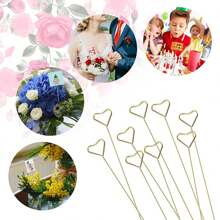 20 piezas de soportes metálicos para tarjetas con diseño floral, soporte para fotos con forma de flor en corazón dorado, adecuado para bodas, fiestas de cumpleaños