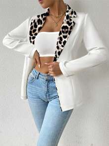 Áo khoác cardigan cài nút thắt eo họa tiết da báo mới dành cho nữ - trắng - Xem 5