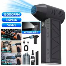 Mini ventilador a turbina, soplador de aire con turbina a 130,000RPM, soplador eléctrico de 3 velocidades ajustables, velocidad del viento 52m/s con motor sin escobillas, ventilador manual de alto rendimiento para automóviles, para inflar cojines de aire, secar mascotas, secador de pelo para barbacoa