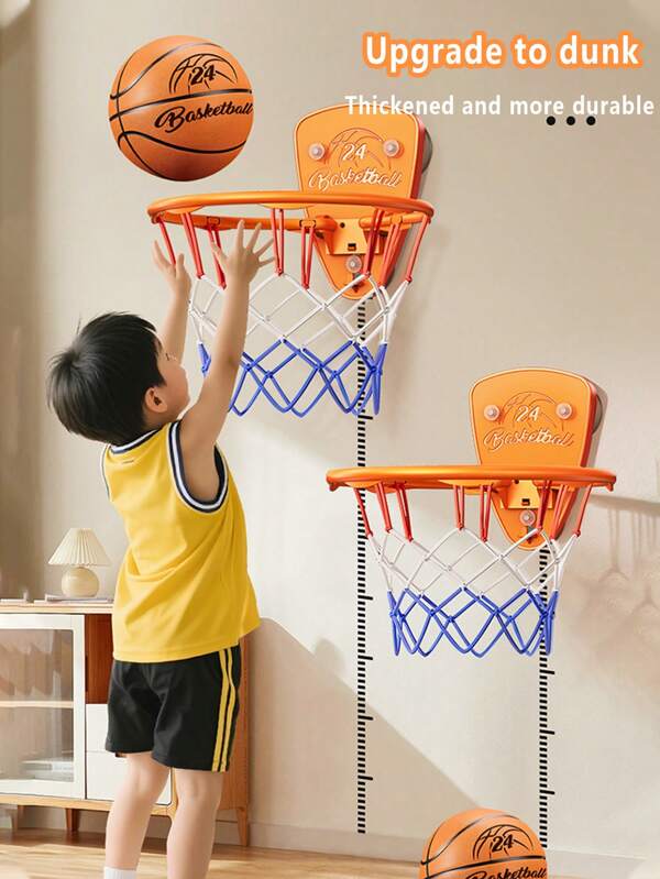 1 pieza Conjunto de aro de baloncesto para niños, aro de baloncesto interior sin taladro, lanzamiento de aros para niños, interacción padres-hijos en el hogar, soporte de baloncesto plegable montado en la pared con pelota silenciosa