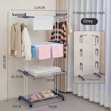 可折叠超大晾衣架，4 层室内/室外晾衣架，可调节滚动晾衣架