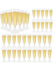 50 copas de champán transparentes, vasos de champán transparentes desechables, tazas de champán de plástico para fiestas, bodas,cumpleaños y fiestas, cócteles - Dorado - Ver 1