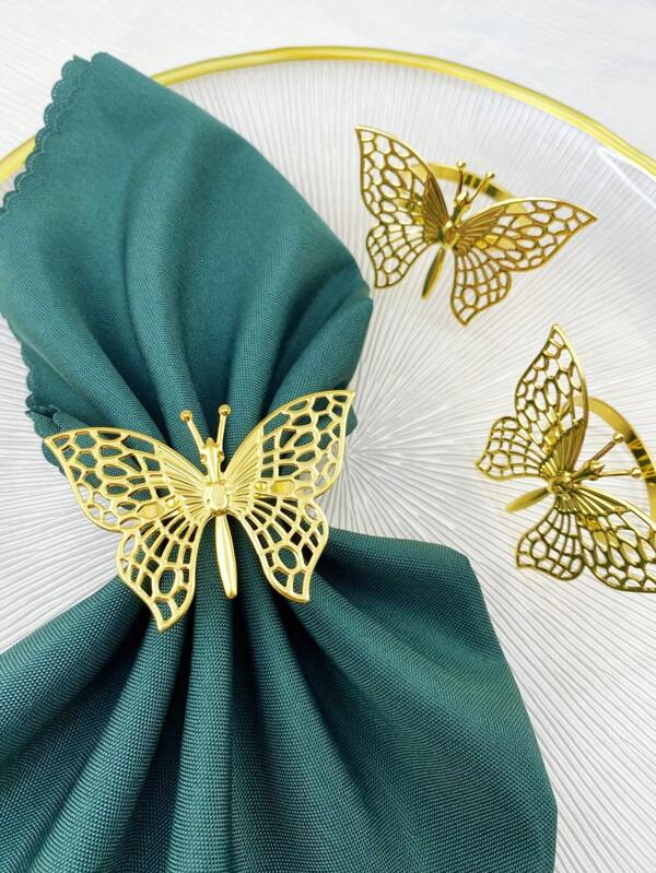 1pc,6pcs,12pcs,Butterfly Napkin Ring, Large Butterfly Design - Extra Big & Thickened Hollow Craft, Table Decoration, Suitable For Restaurants, Hotel Table Settings, Parties, Outdoor Picnic Tableware, Exquisite Animal Napkin Holder, Affordable Quality Product.