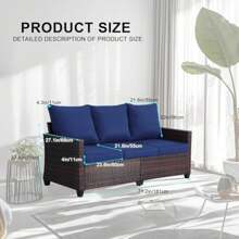 EortheX Outdoor Patio Sofa, 3-Seat Rattan Wicker Couch For Garden Deck Or Porch, Comfortable All-Weather Patio Furniture With Anti-Slip Cushions (Blue) - 1 - 查看 5