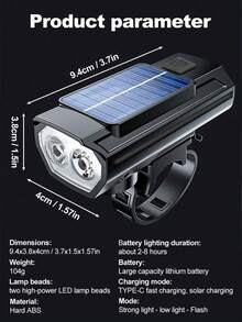 X-TIGER 太阳能自行车灯套装带喇叭，120dB 可充电，适用于山地车和公路车，前灯手电筒带尾灯 - 彩色 - 查看 8