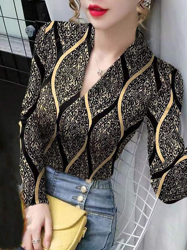 Plus Size Women V-Neck Long Sleeve T-Shirt, Fitted & Slimming, Ice Silk Undershirt, Spring/Autumn/Winter 2025 New Arrival