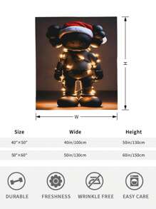 1pc Kawss Kawaii Kaw  Anime Themed Ultra Soft Reversible Flannel Throw Blanket - Contemporary Style, Digital Print, All Seasons Multipurpose Knitted Bedding, Anti-Pilling Polyester