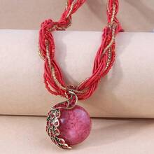 Elegant And Fashionable Bohemian Style Women's Multi-Color Imitation Opal Pendant Necklace Gift Brand New Retro Style, A Variety Of Colors For You To Choose, Suitable For Daily Wear, Versatile And Good-Looking - Red - View 5