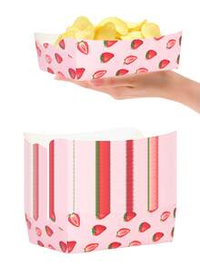 10pcs/20pcs/50pcs Strawberry Paper Food Trays Pink Red Berry Fruit Food Boats Disposable Serving Tray Bowl Holder Strawberry Snack Bowl Disposable Berry Dessert Boats For Wedding Strawberry Themed Shortcake Berry First Birthday Party Supplies Favors Decoration - Multicolor - View 6