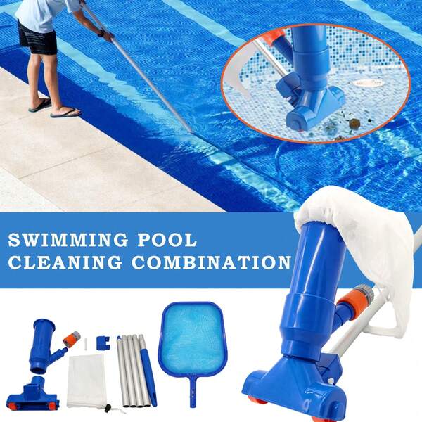 Juego de aspiradora y recogehojas portátil para piscina - Juego 2 en 1 con pértiga de aluminio resistente (5 piezas, ajustable hasta 6 pies+), bolsa de malla, plástico duradero y aleación para mantenimiento de piscinas, jacuzzis, spas, estanques y acuarios