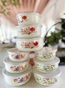 3pcs Enamel Baking & Serving Set, Multi-Functional Sealed Food Storage Containers, Provide 12/14/16 Capacity Storage Containers For Fruits And Vegetables, With Lids, For Fresh Produce, Portable Lunch Box, Freezer , Dishwasher Lunch Box, Patterned Design Fashionable Enamel Bowls With Lids, Soup Bowl, Salad Bowl, Enamel Fridge Container Microwave , Ideal For Home Kitchen, Office, School Lunch, Outdoor Camping Picnic.