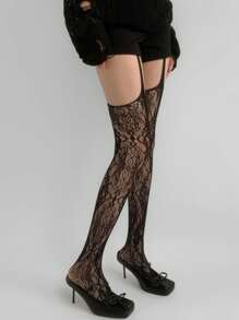 1 pieza Pantimedias de telaraña jacquard de estilo gótico oscuro Y2K, medias de red de portaligas para mujer, adecuado para ropa de calle y Halloween