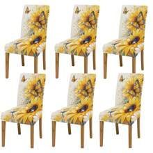 1pc/2pcs/4pcs/6pcs Creative Multi-Color Sunflower Print Home Decorative Chair Cover, Full Coverage High Stretch Slipcover, Dirt-Resistant And Anti-Fouling Chair Protector For Home, Seasonal Decor