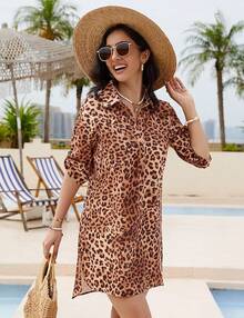 Women's Swimsuit Cover - Ups White Chiffon Bikini Swimwear Beach Dress Outfits Summer 6HQS - Leopard Print - 查看 9