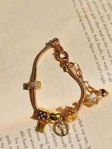 1pc Zodiac Charm Bracelet, 1pc Fashion Metal Crystal Ball Bracelet, 1pc Vintage Heart Bracelet, 1pc Gold Envelope DIY Bracelet - Gold - View 4