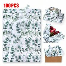 10pcs Eucalyptus Gift Wrapping Tissues, Semi-Transparent Plant Design 13.8x19.7 Inch Floral Leaf Print Tissue Paper, Bulk Tissue Paper Gift Packaging For Birthday, Holiday, Wedding, DIY Crafts (Leaf) Valentine's Day