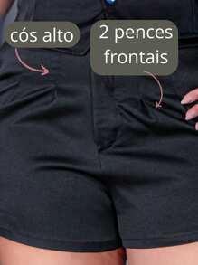 Bermuda Feminina Preta Alfaiataria Ziper Social Basica Plus Size Elegante Veste 44 Ate 58
