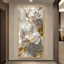 Frameless Modern Abstract Floral Canvas Art Poster - Elegant White & Golden Wall Decor For Living Room And Bedroom,Sophisticated Home Decoration, Bedroom Wall Art, Room Decor Aesthetic - White Gold - View 3